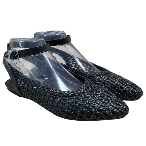 Seychelles Woven Ankle Strap Slingbacks Womens 8.5 Black Pascal Vegan Padded NEW - Picture 1 of 9